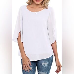 Neineiwu Womens Casual Scoop Neck Loose Top 3/4 Sleeve Chiffon Blouse Shirt Tops